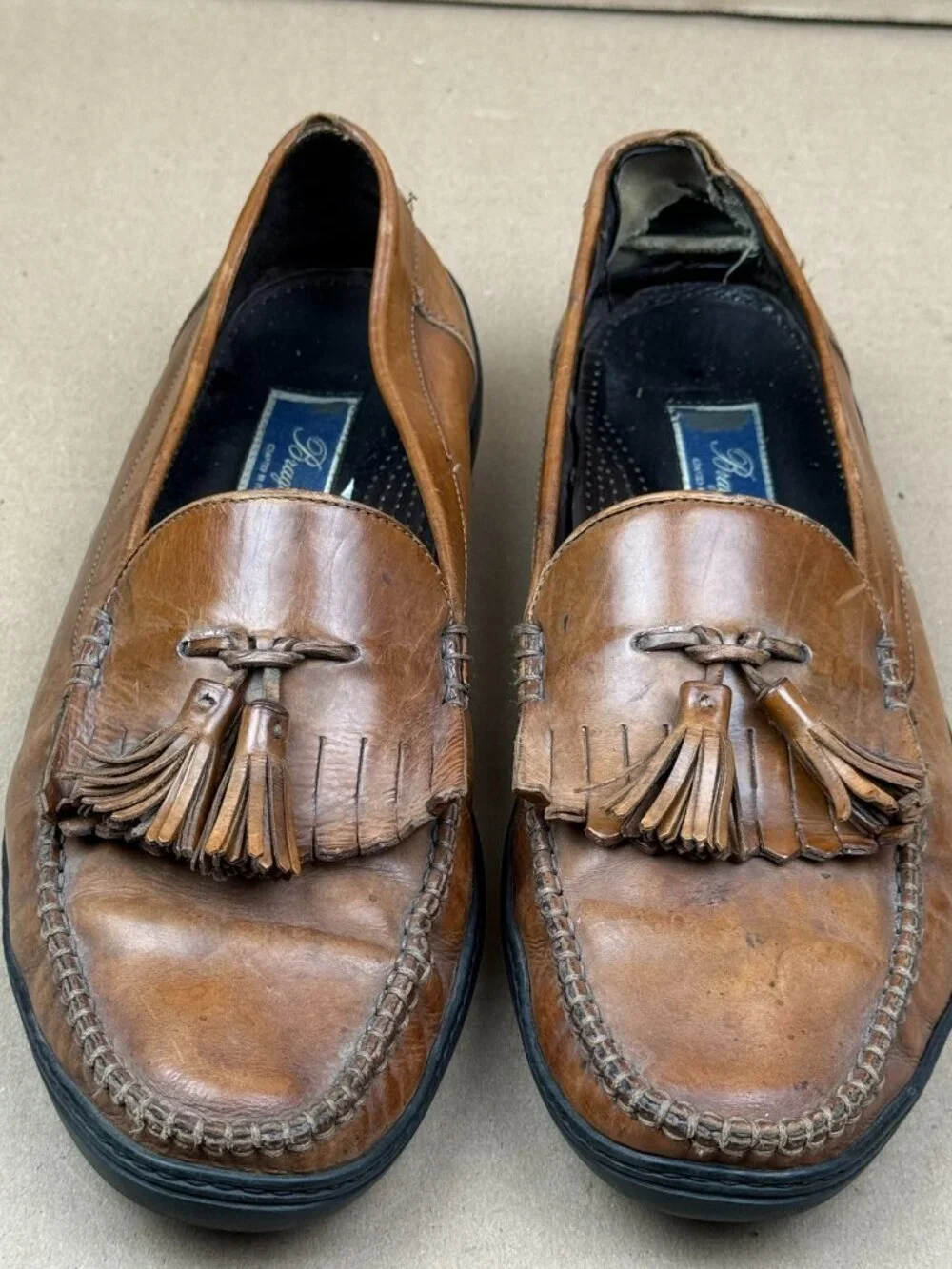 Bragano Men's Brown Leather Tassel Loafers Size 11.5 M DAMAGE